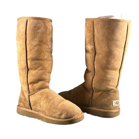 UGG Shoes - UGG Australia Womens Suede Shearling Fold Down Knee High Boots Brown Size 9.5